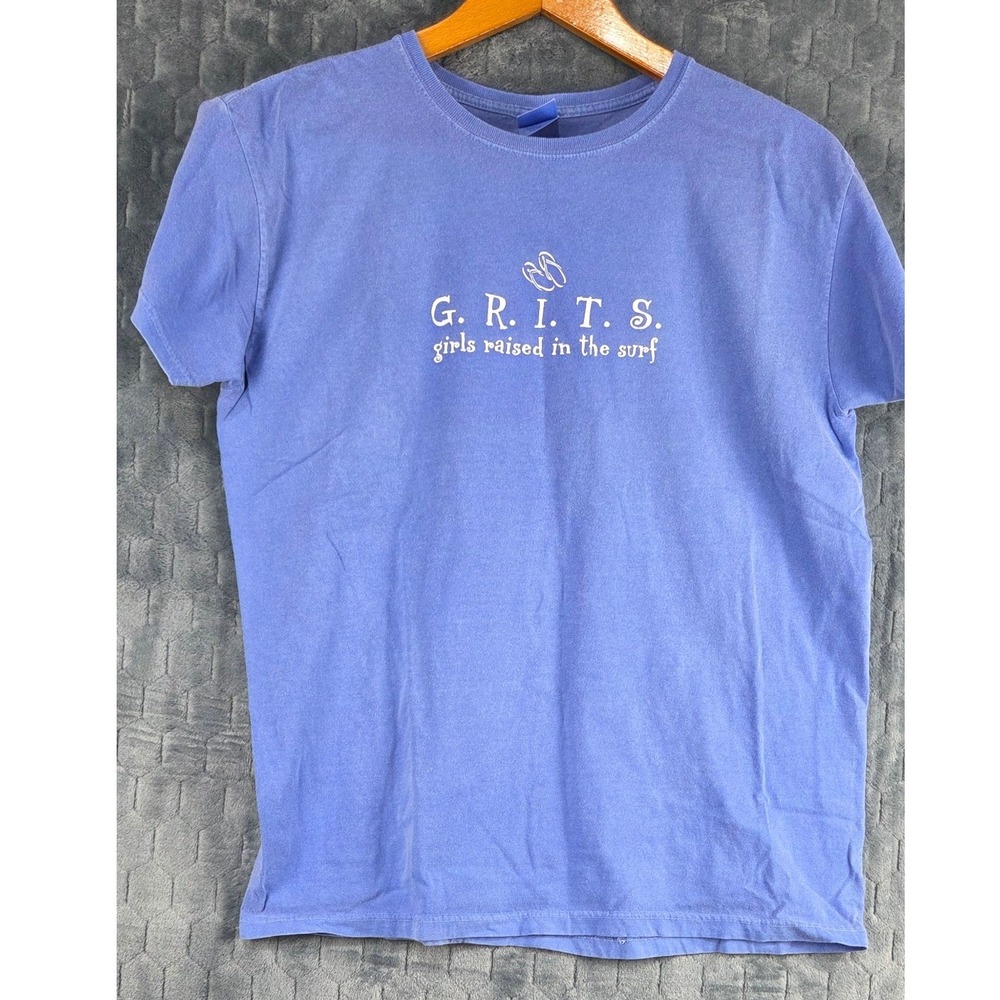 Authentic Pigment Womens GRITS Girls Raised In The Surf Graphic T-Shirt Blue L‎